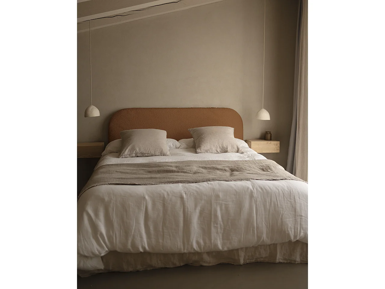 Testiera imbottita sfoderabile in bouclé in tono rame 180x110cm - BERTA - DECOWOOD