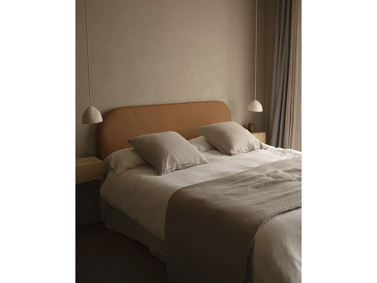 Testiera imbottita sfoderabile in bouclé in tono rame 160x110cm - BERTA - DECOWOOD