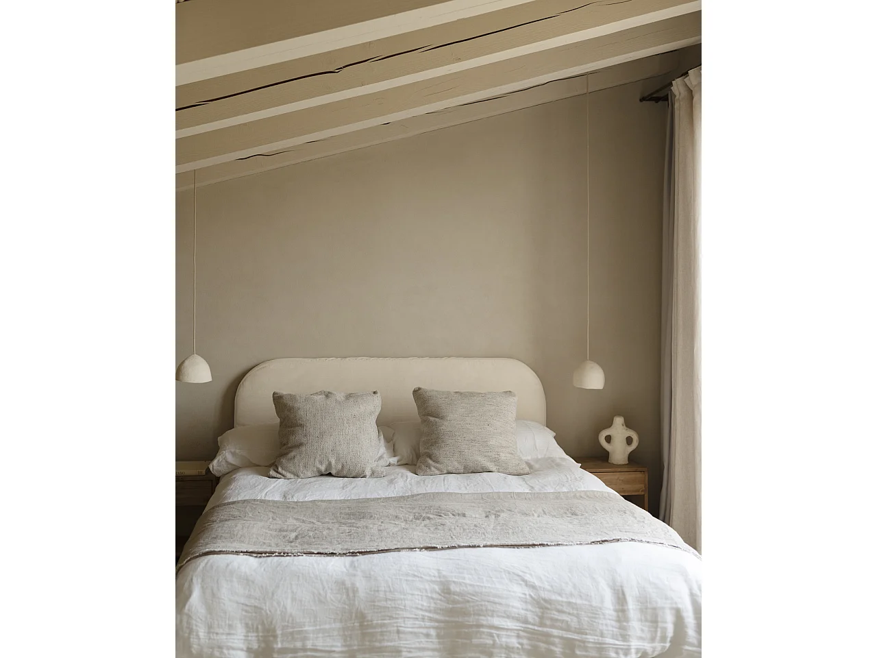 Cabecero tapizado desenfundable de pana blanco roto de 180x110cm - LOLA - DECOWOOD