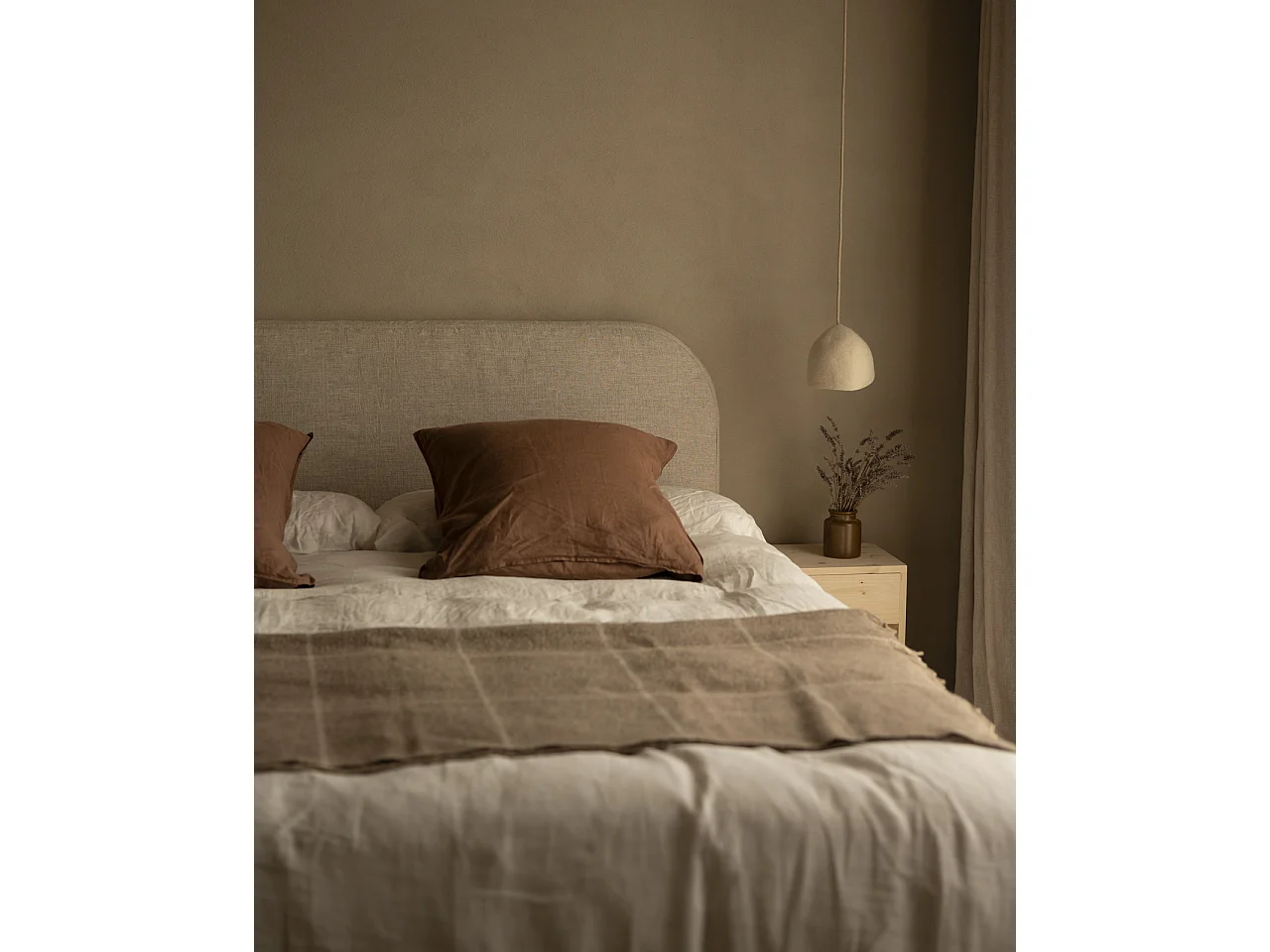 Cabecero tapizado desenfundable de lino beige de 140x110cm - MIA - DECOWOOD