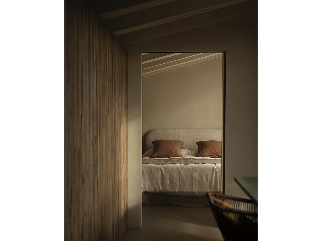 Cabecero tapizado desenfundable de lino beige de 140x110cm - MIA - DECOWOOD