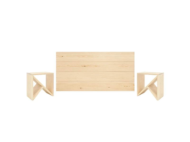 Set testiera e 2 comodini in legno massello in tono naturale 140x80cm - FLANDES + STOKE - DECOWOOD