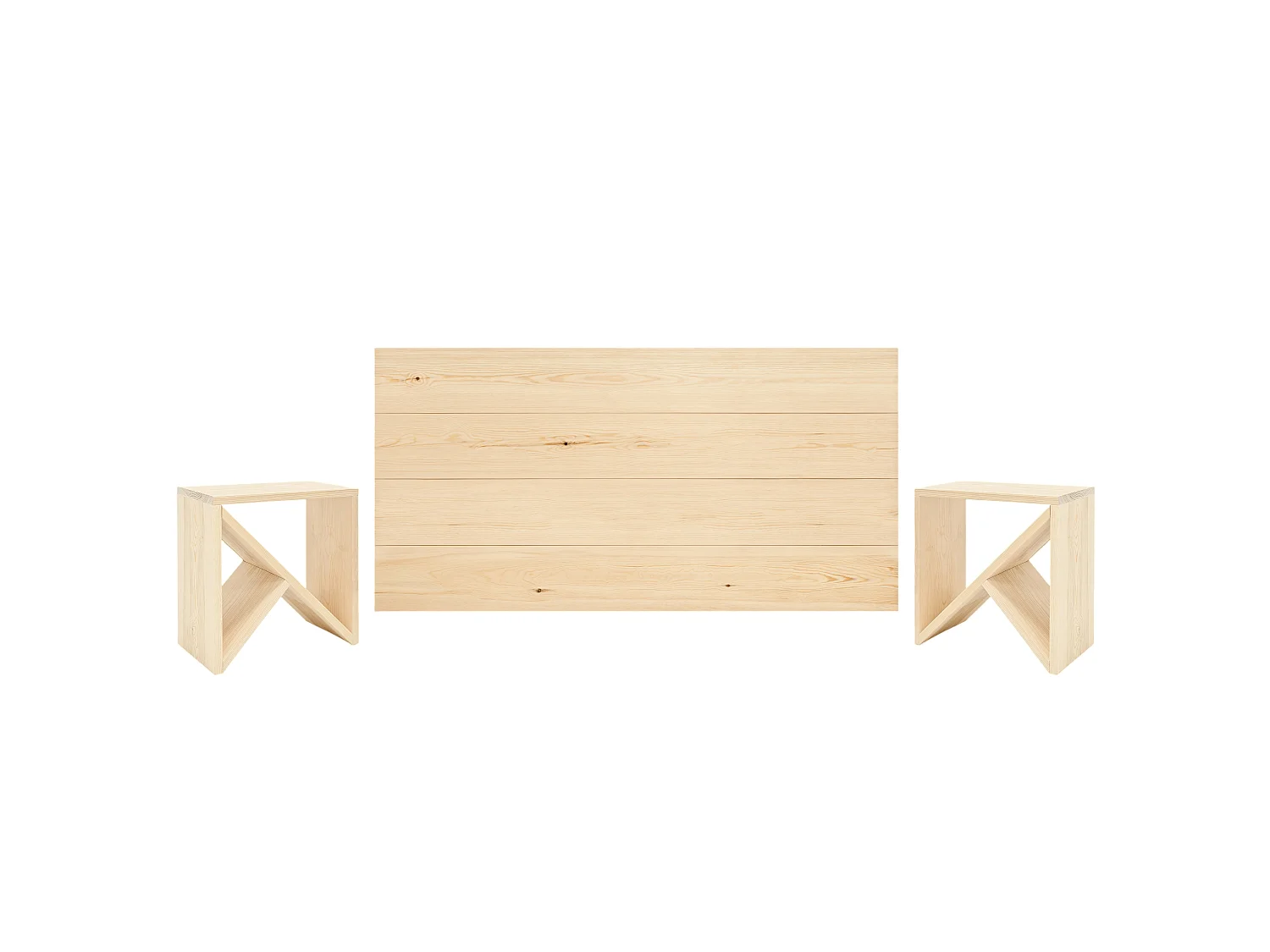 Pack Cabecero de cama y mesitas de madera maciza en tono natural de 140cm - FLANDES + STOKE - DECOWOOD