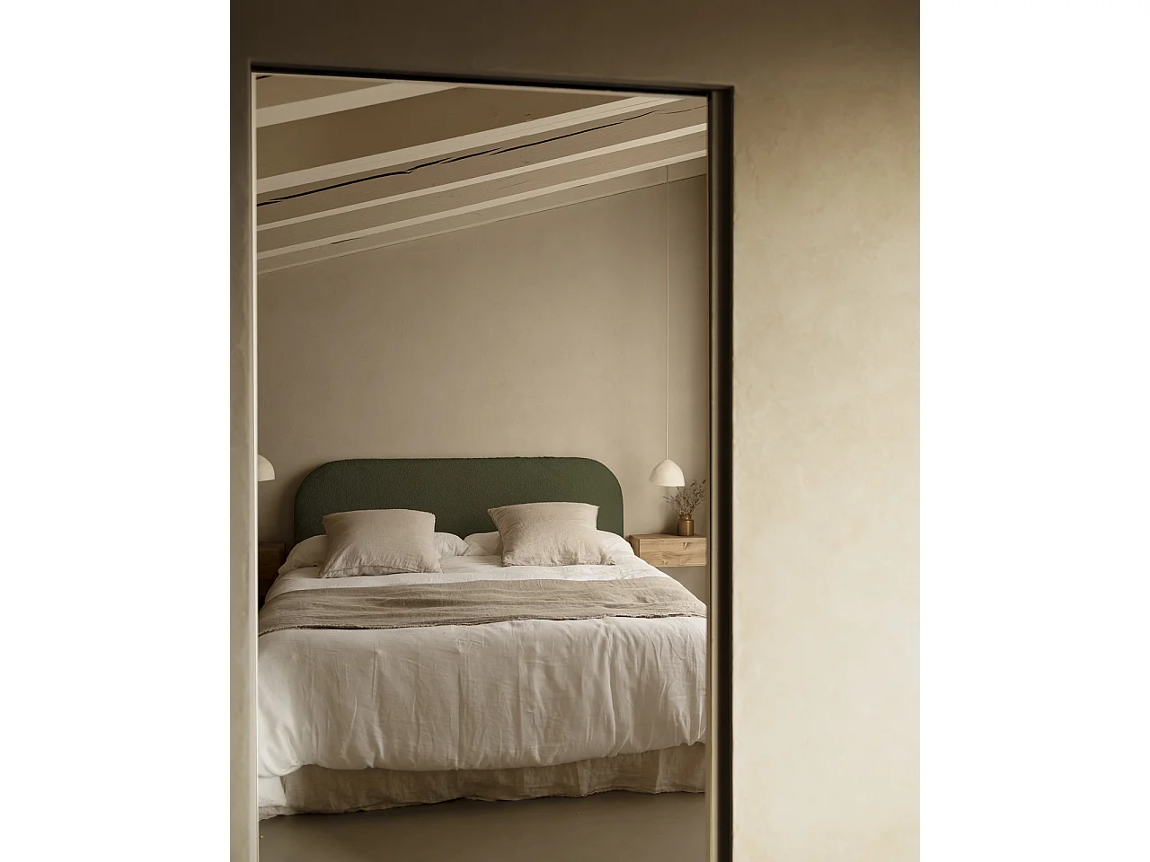 Testiera imbottita sfoderabile in bouclé in tono verde 160x110cm - BERTA - DECOWOOD