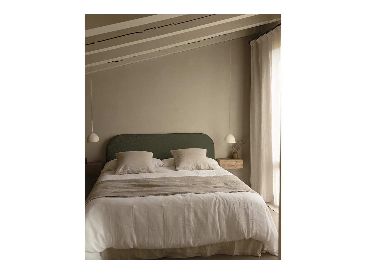 Tête de lit déhoussable en bouclé vert 160x110cm - BERTA - DECOWOOD