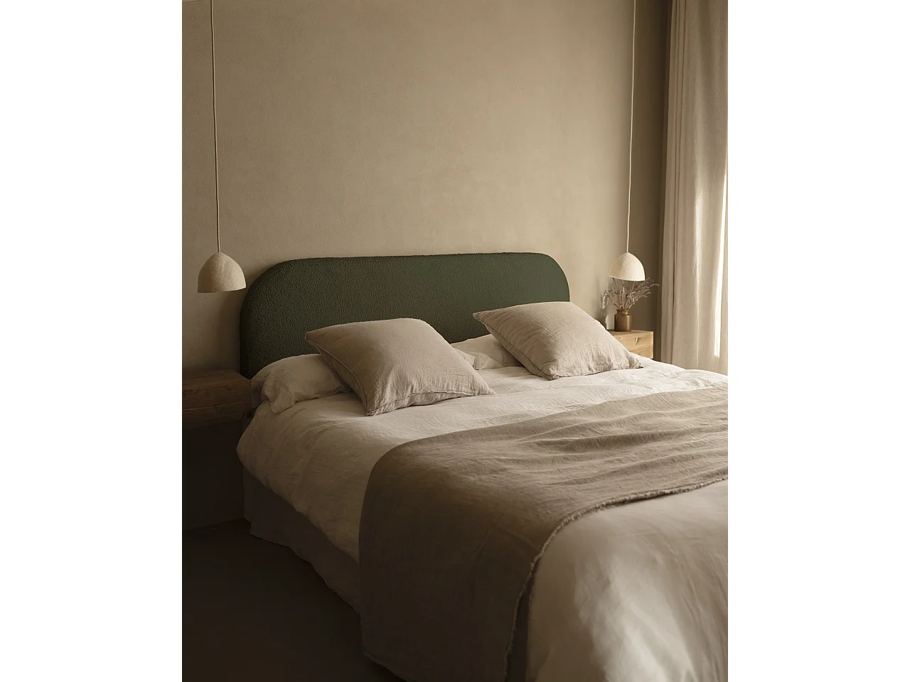 Cabecero tapizado desenfundable de bouclé verde de 160x110cm - BERTA - DECOWOOD