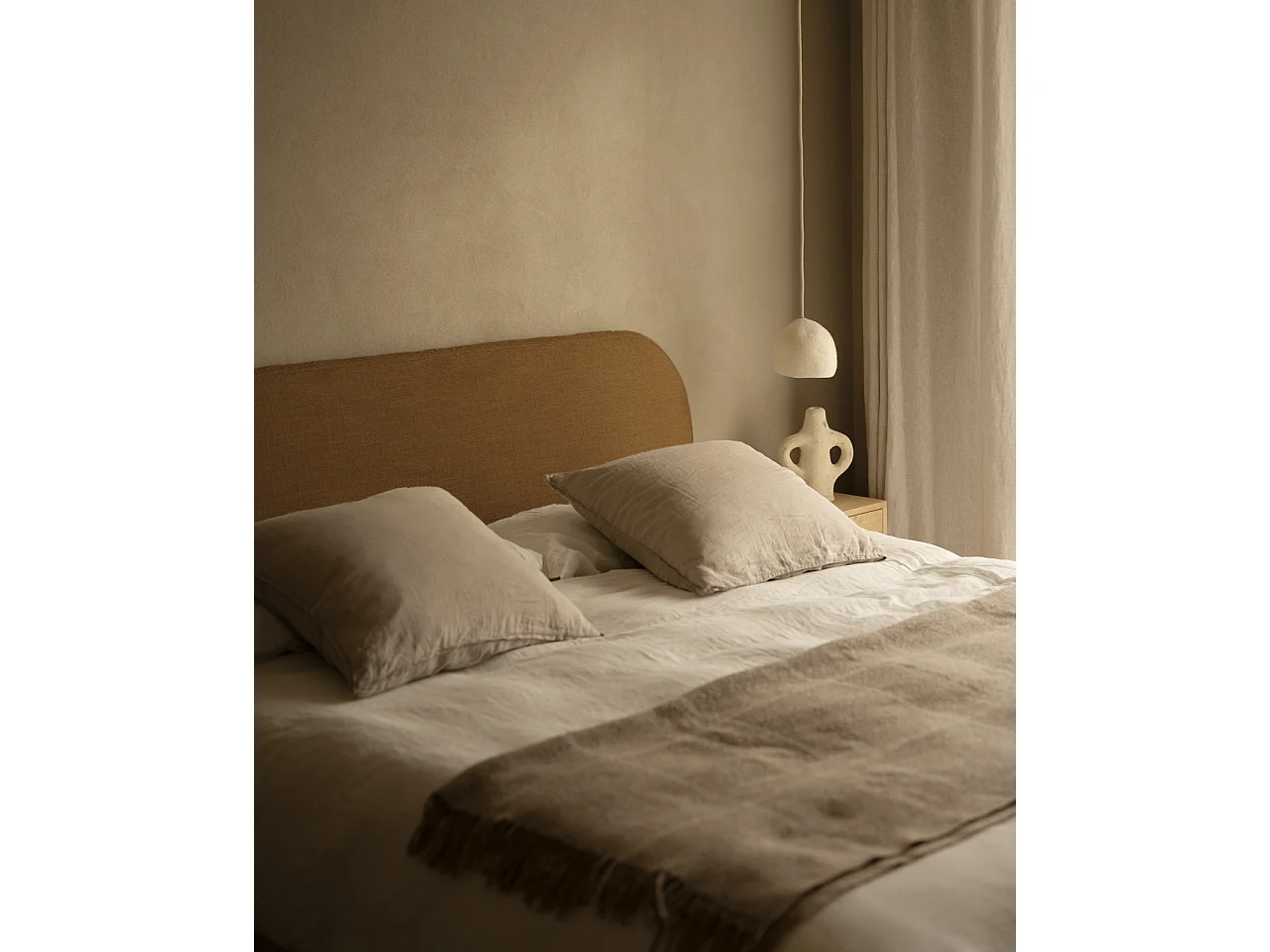 Cabecero tapizado desenfundable de lino teja de 160x110cm - MIA - DECOWOOD