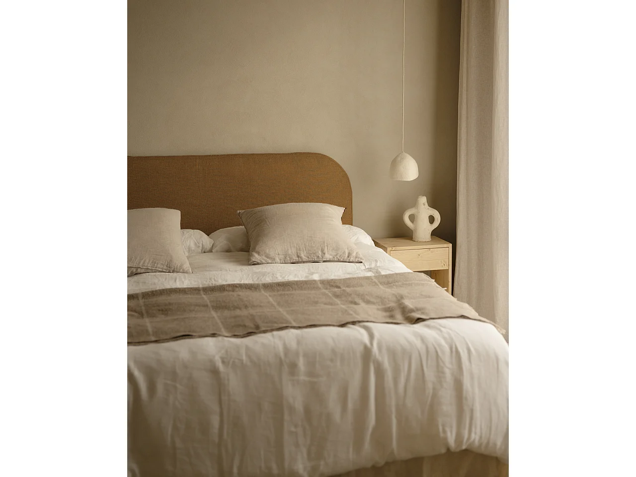 Cabecero tapizado desenfundable de lino teja de 160x110cm - MIA - DECOWOOD