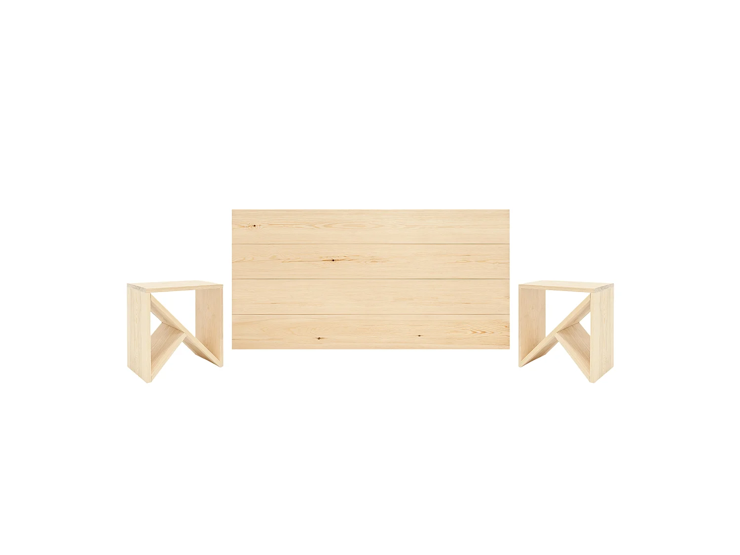 Ensemble tête de lit + 2 tables en bois ton naturel 160x80cm - FLANDES + STOKE - DECOWOOD