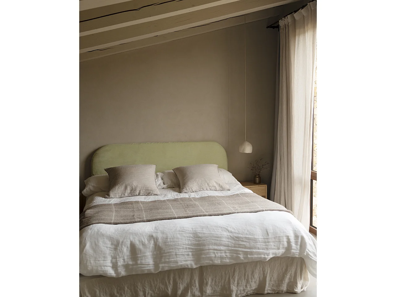 Tête de lit déhoussable en velours côtelé vert clair 160x110cm - LOLA - DECOWOOD