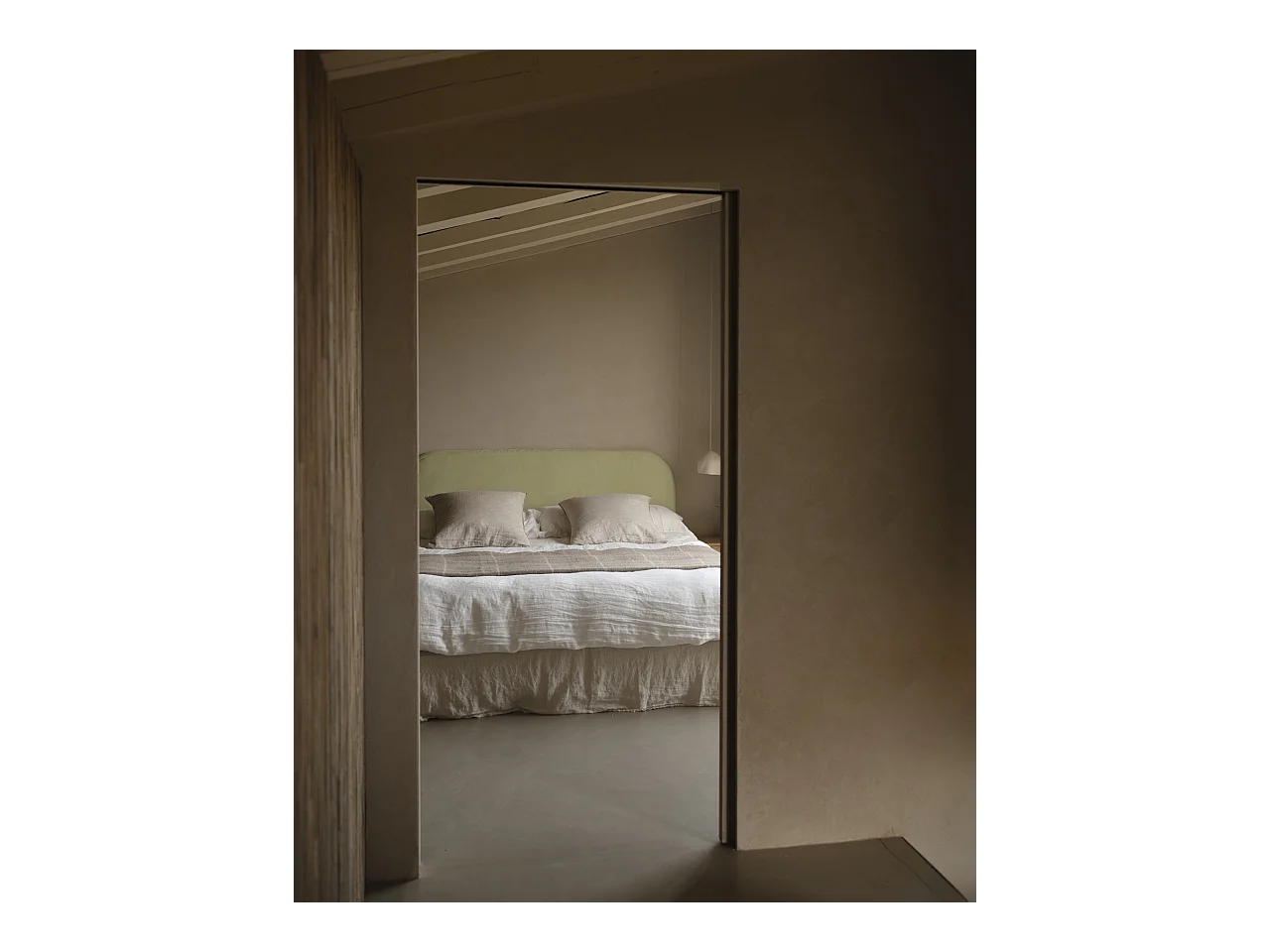 Tête de lit déhoussable en velours côtelé vert clair 160x110cm - LOLA - DECOWOOD