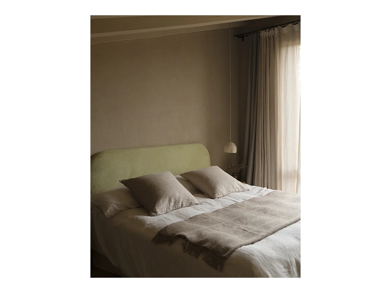 Tête de lit déhoussable en velours côtelé vert clair 160x110cm - LOLA - DECOWOOD