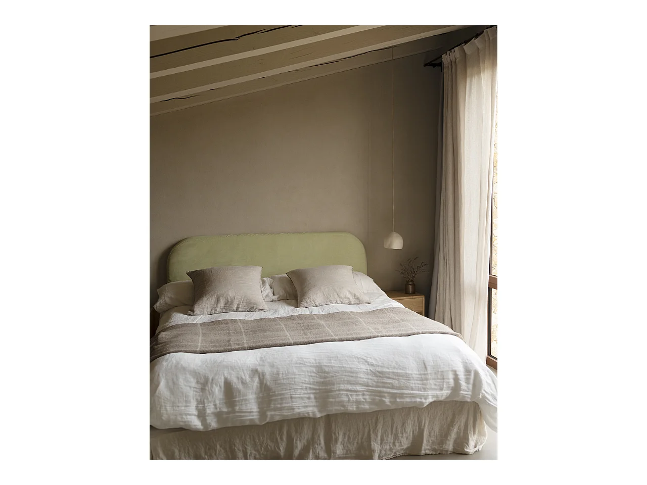 Tête de lit déhoussable en velours côtelé vert clair 160x110cm - LOLA - DECOWOOD
