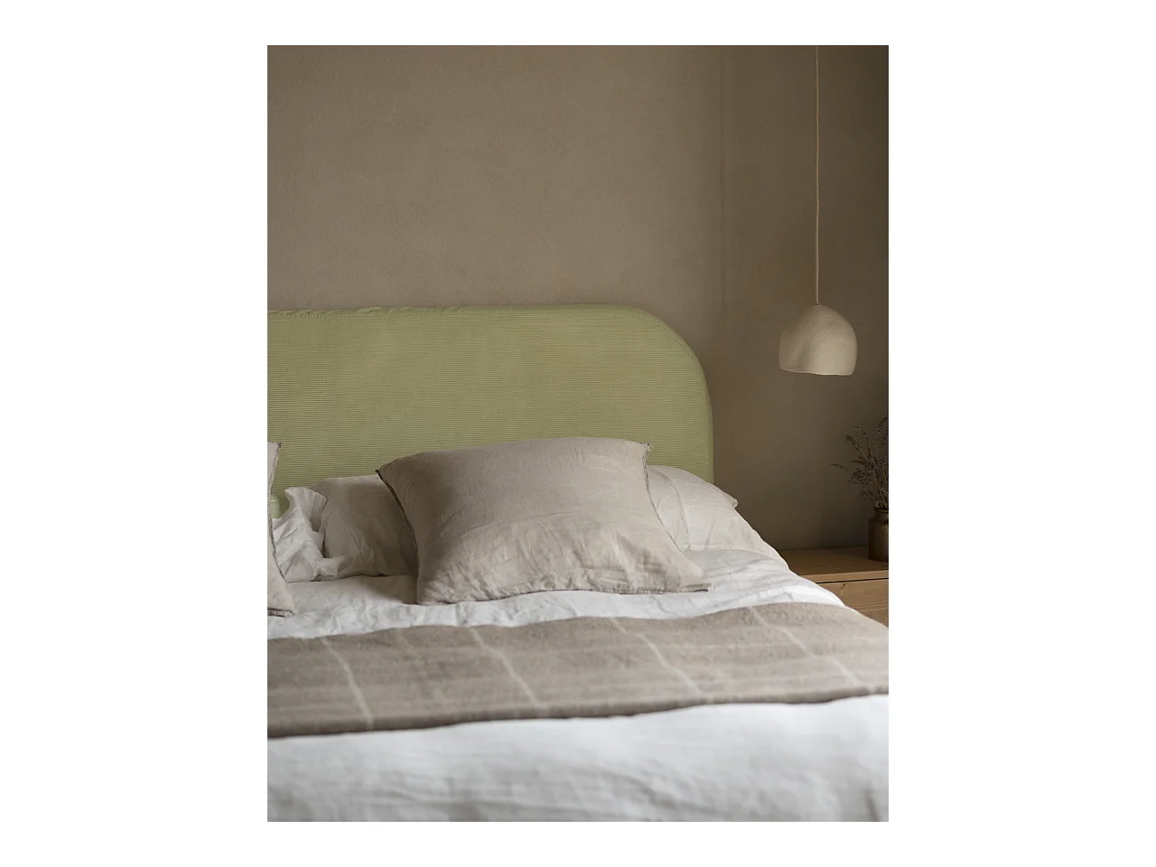 Tête de lit déhoussable en velours côtelé vert clair 160x110cm - LOLA - DECOWOOD