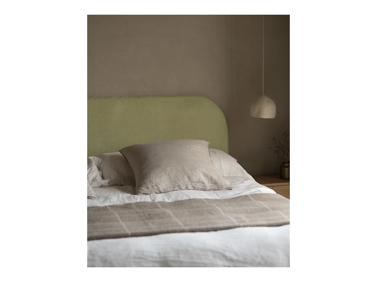 Tête de lit déhoussable en velours côtelé vert clair 160x110cm - LOLA - DECOWOOD