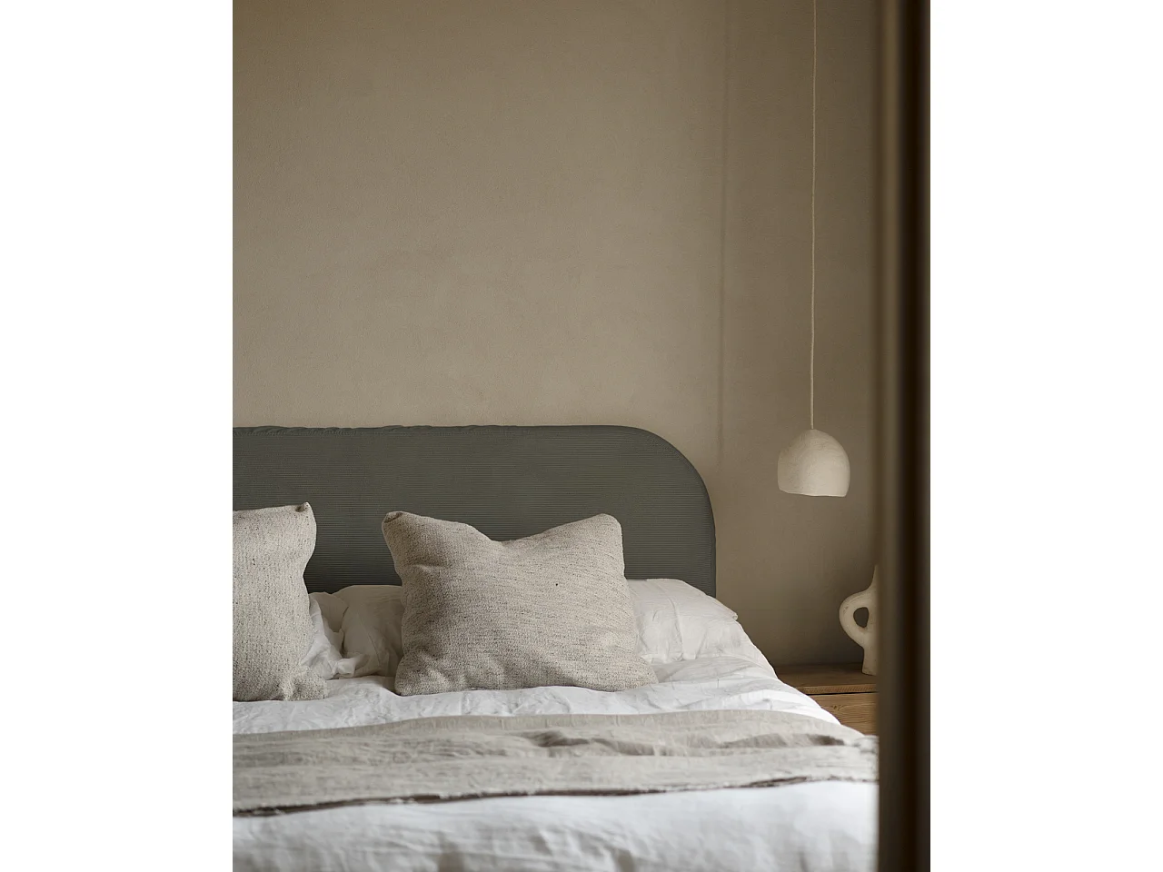 Cabecero tapizado desenfundable de pana gris oscuro de 180x110cm - LOLA - DECOWOOD