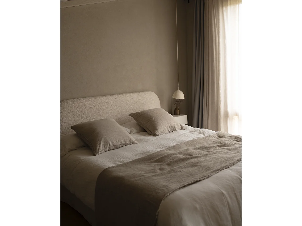 Tête de lit déhoussable en bouclé blanc 160x110cm - BERTA - DECOWOOD