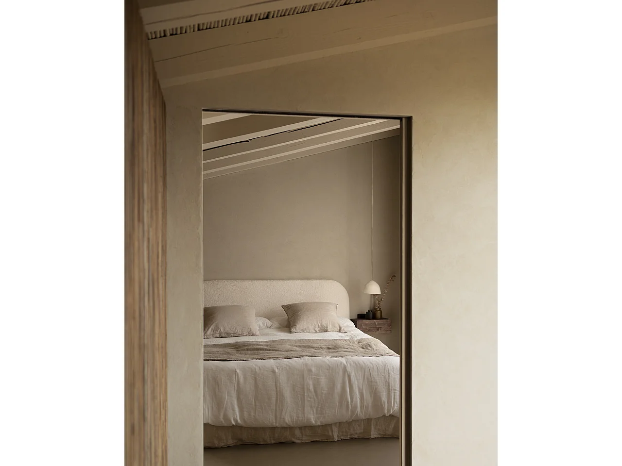 Tête de lit déhoussable en bouclé blanc 160x110cm - BERTA - DECOWOOD