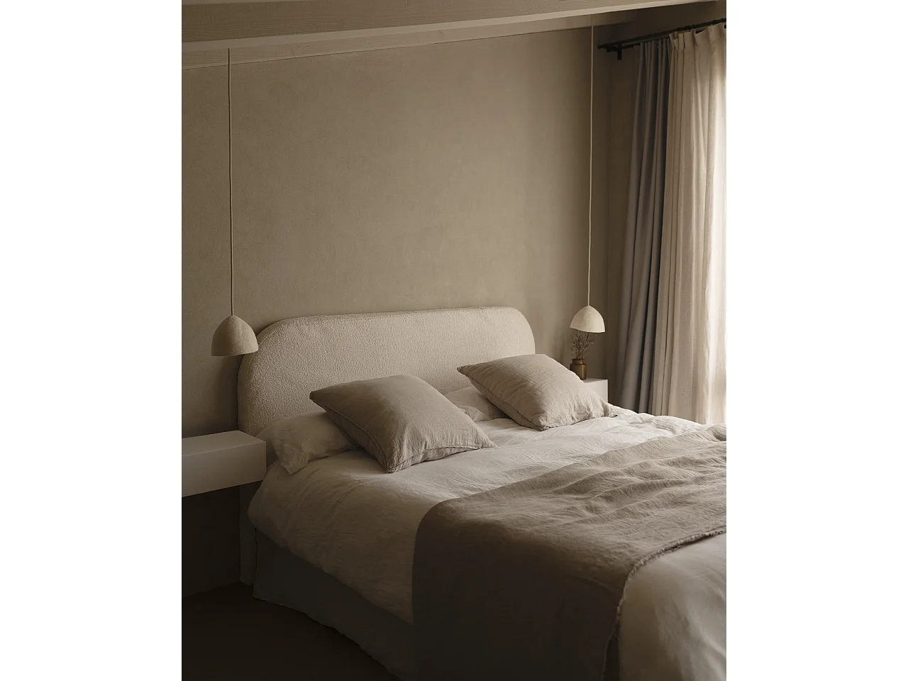 Tête de lit déhoussable en bouclé blanc 160x110cm - BERTA - DECOWOOD