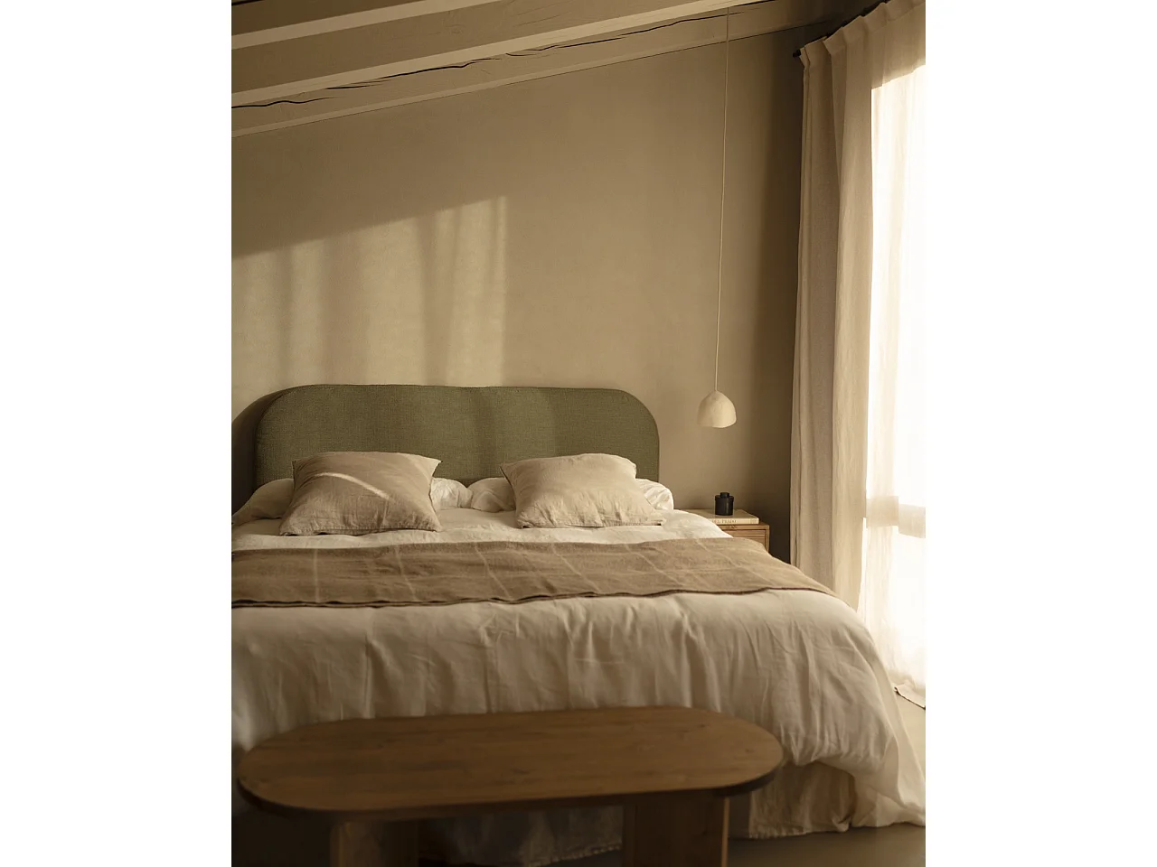 Cabecero tapizado desenfundable de lino verde de 160x110cm - MIA - DECOWOOD