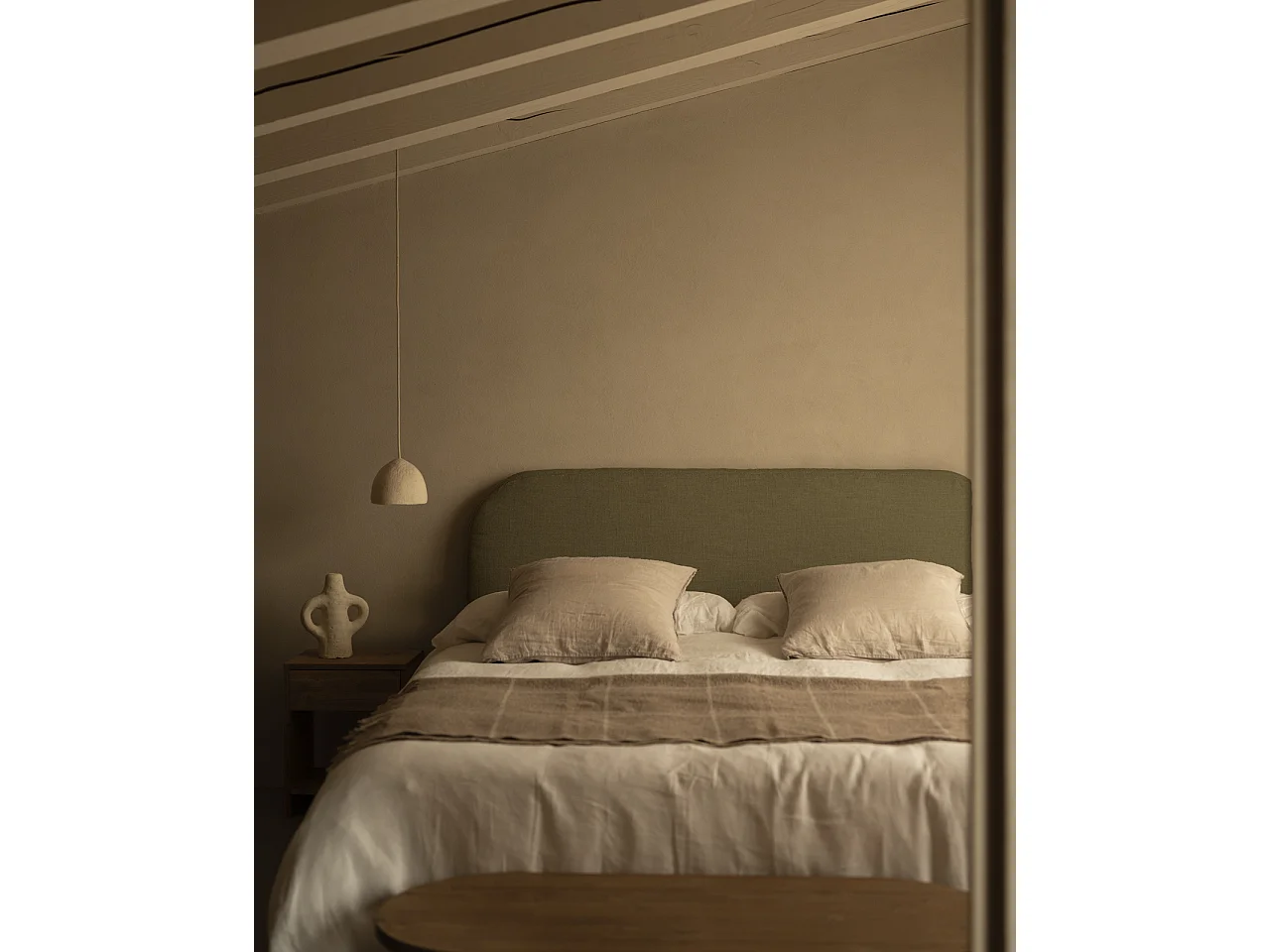 Cabecero tapizado desenfundable de lino verde de 160x110cm - MIA - DECOWOOD