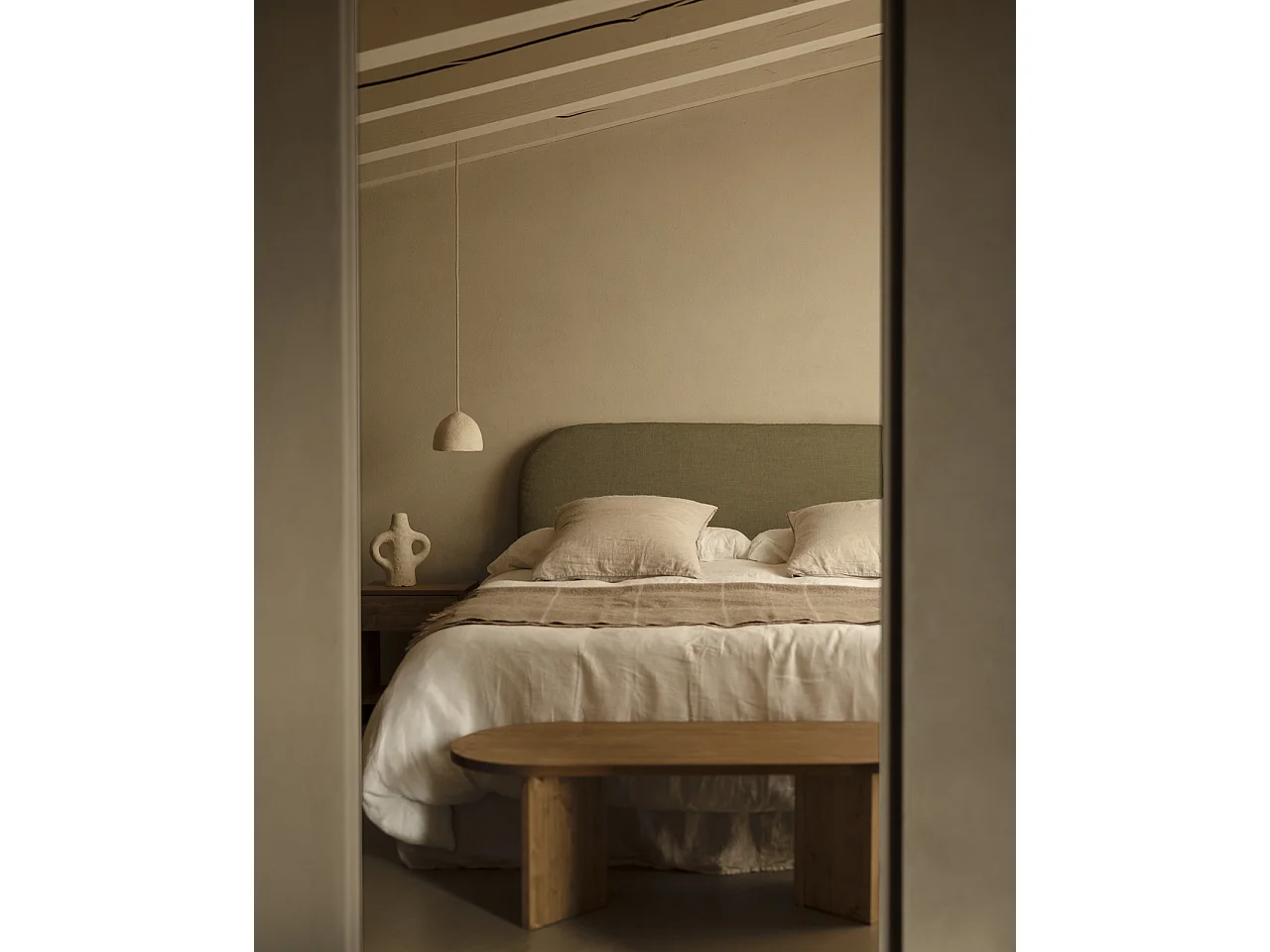 Cabecero tapizado desenfundable de lino verde de 160x110cm - MIA - DECOWOOD