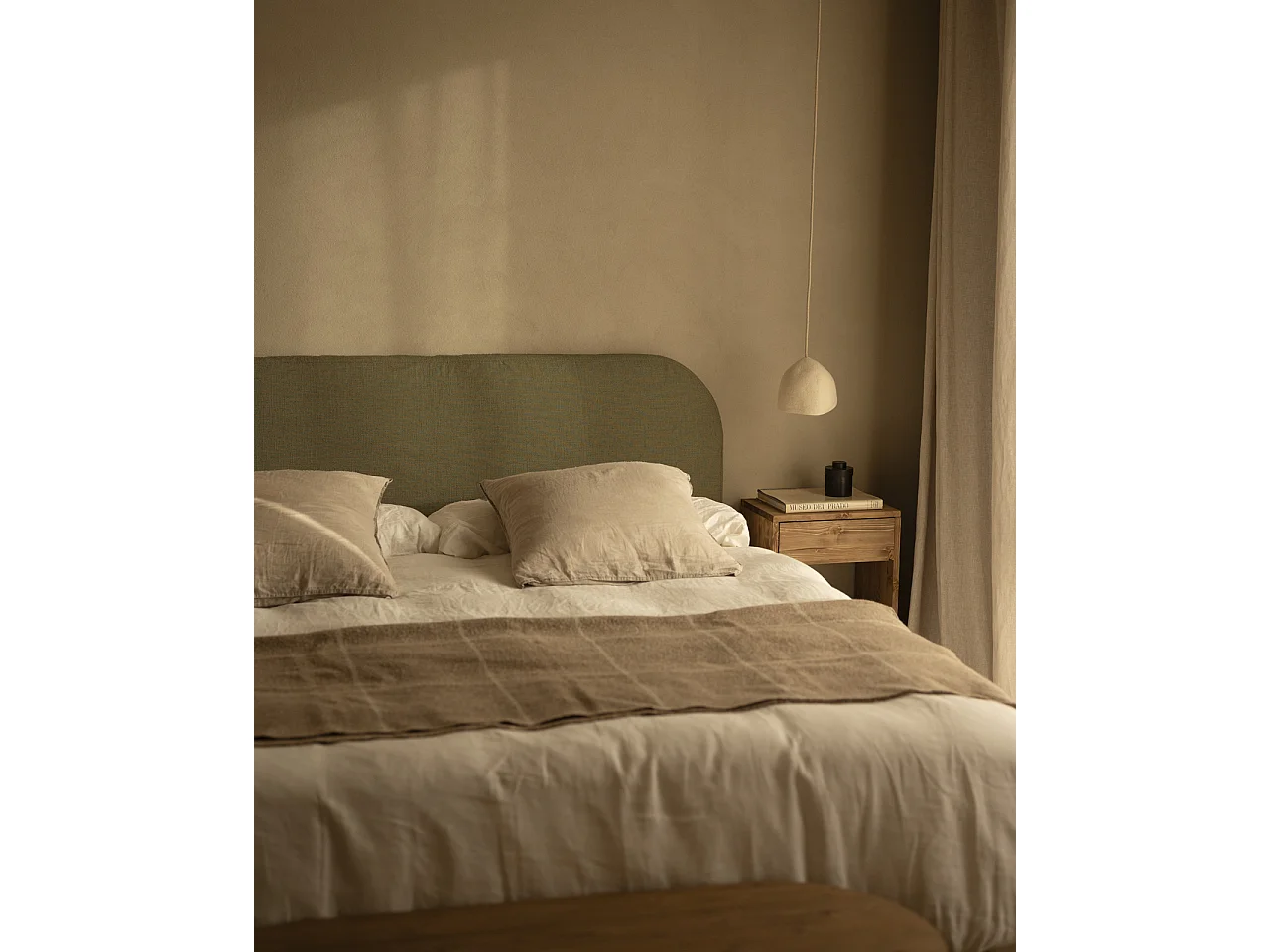 Cabecero tapizado desenfundable de lino verde de 160x110cm - MIA - DECOWOOD