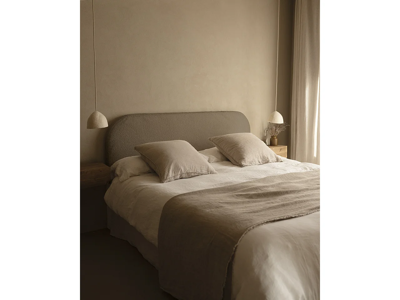 Testiera imbottita sfoderabile in bouclé in tono marrone 180x110cm - BERTA - DECOWOOD