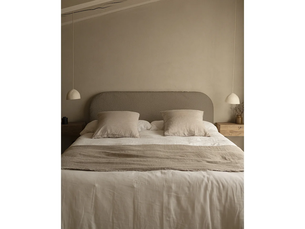 Testiera imbottita sfoderabile in bouclé in tono marrone 180x110cm - BERTA - DECOWOOD