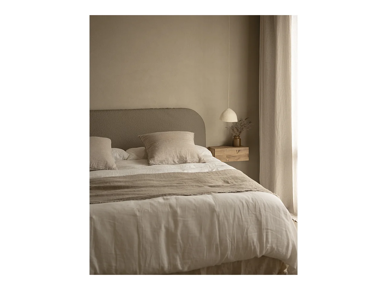Cabecero tapizado desenfundable de bouclé marrón de 160x110cm - BERTA - DECOWOOD