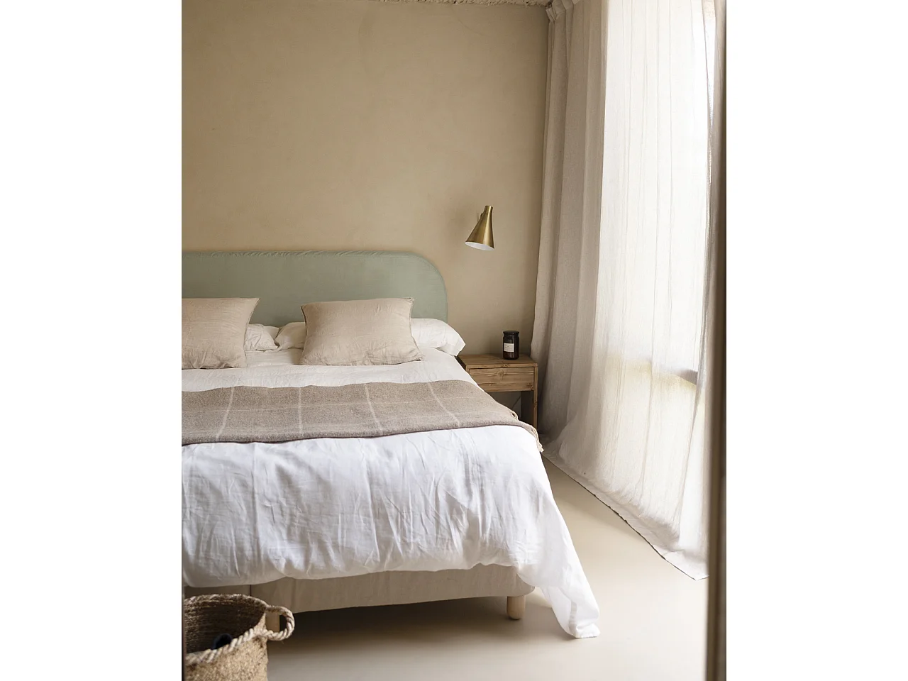 Tête de lit déhoussable en velours côtelé vert bleuté 180x110cm - LOLA - DECOWOOD