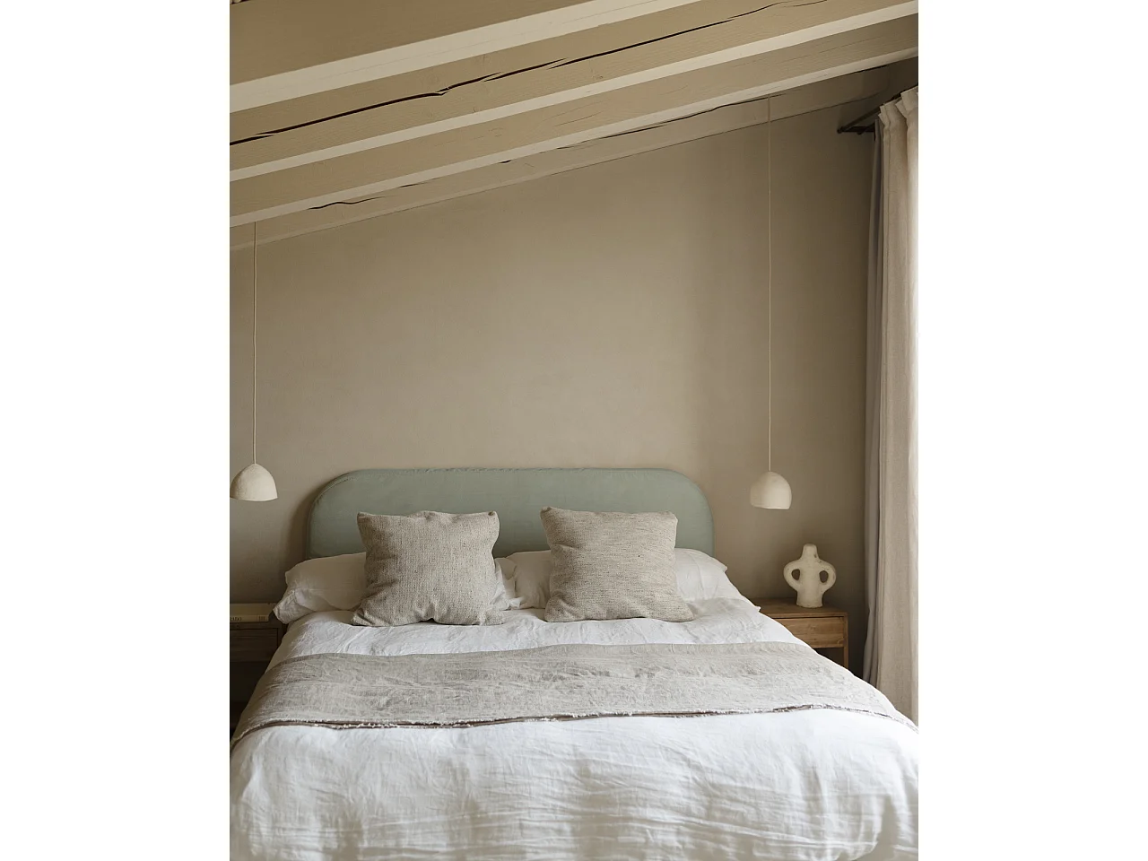 Tête de lit déhoussable en velours côtelé vert bleuté 180x110cm - LOLA - DECOWOOD