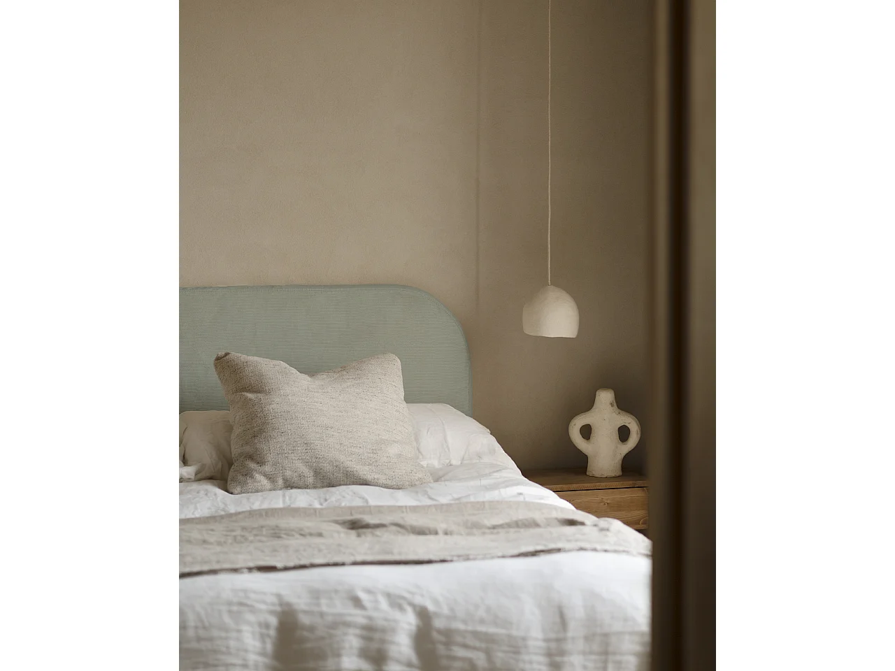 Tête de lit déhoussable en velours côtelé vert bleuté 180x110cm - LOLA - DECOWOOD