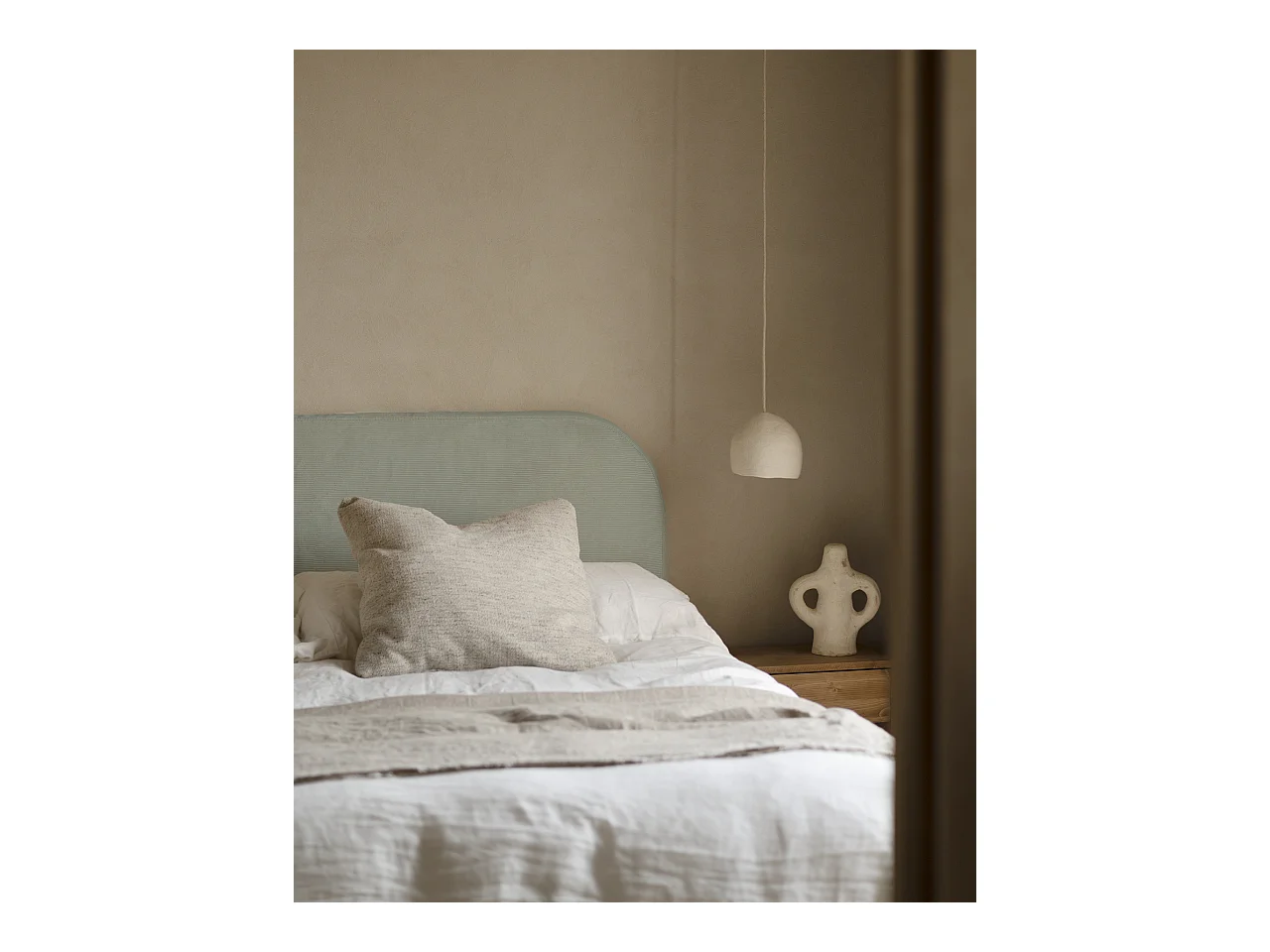 Tête de lit déhoussable en velours côtelé vert bleuté 180x110cm - LOLA - DECOWOOD
