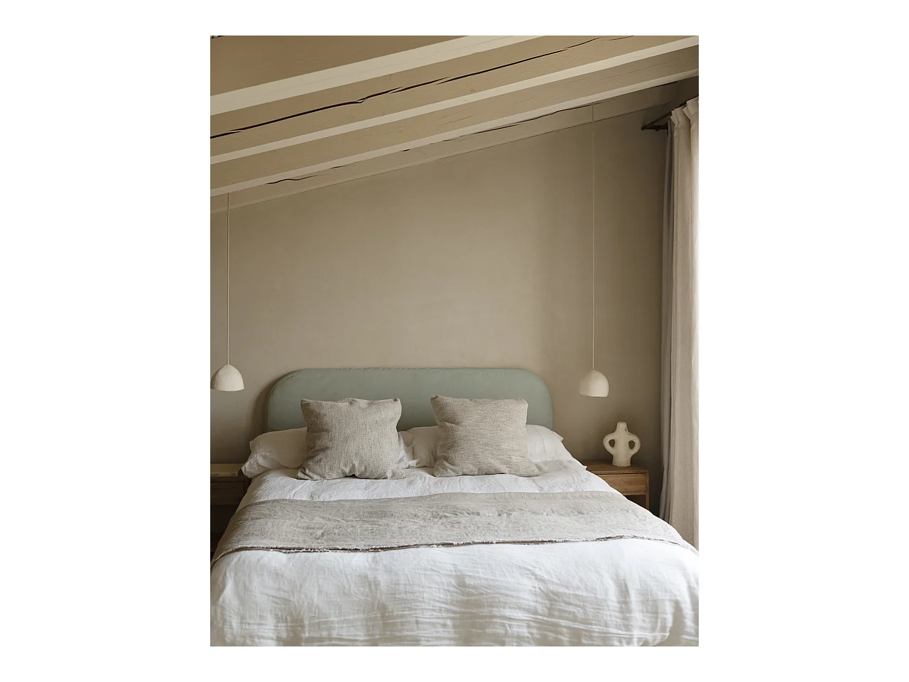 Tête de lit déhoussable en velours côtelé vert bleuté 180x110cm - LOLA - DECOWOOD