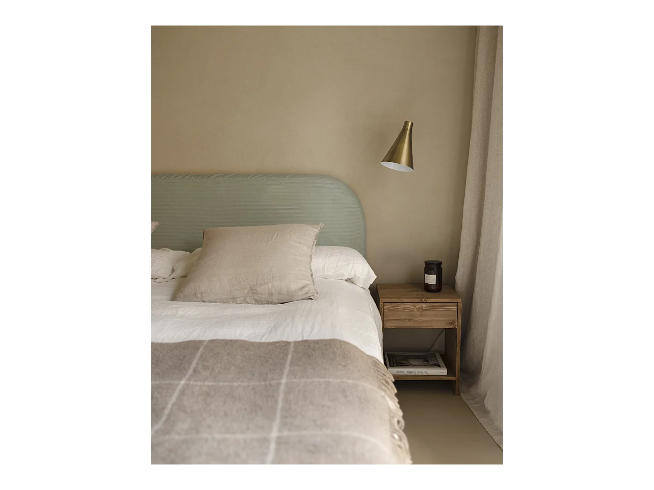 Tête de lit déhoussable en velours côtelé vert bleuté 180x110cm - LOLA - DECOWOOD