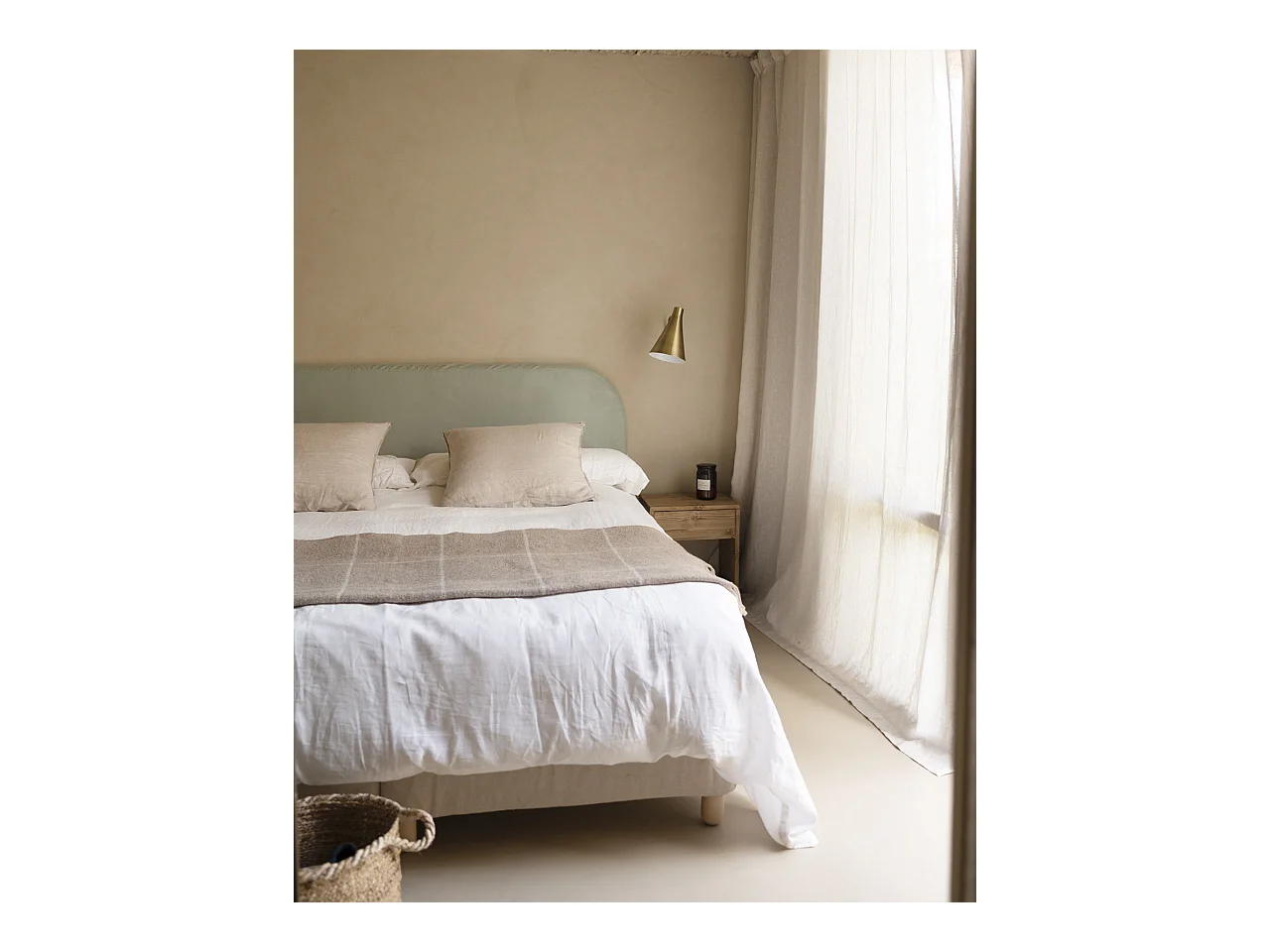 Tête de lit déhoussable en velours côtelé vert bleuté 180x110cm - LOLA - DECOWOOD