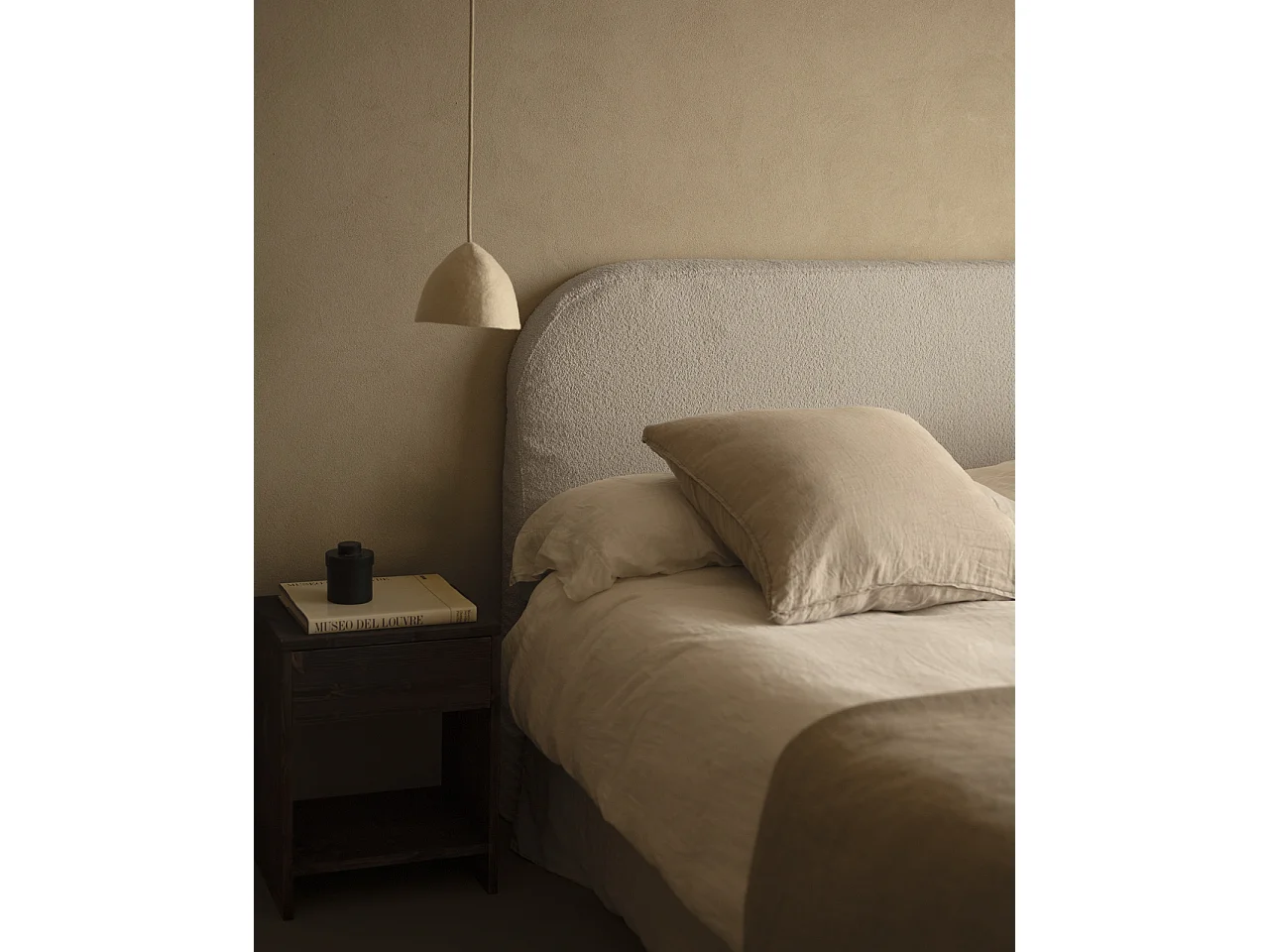 Testiera imbottita sfoderabile in bouclé in tono grigio chiaro 140x110cm - BERTA - DECOWOOD