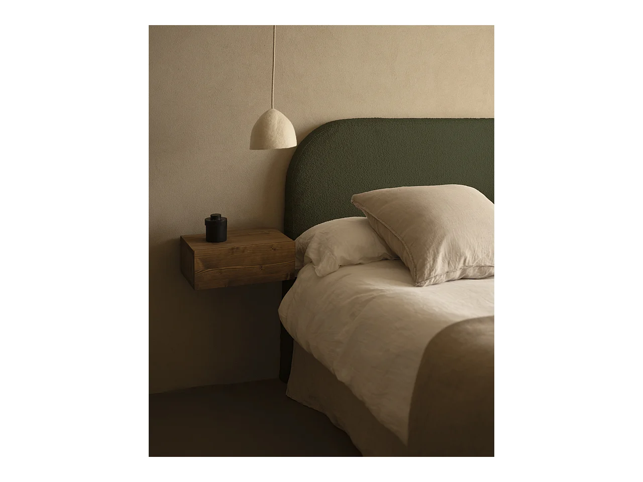 Tête de lit déhoussable en bouclé vert 180x110cm - BERTA - DECOWOOD