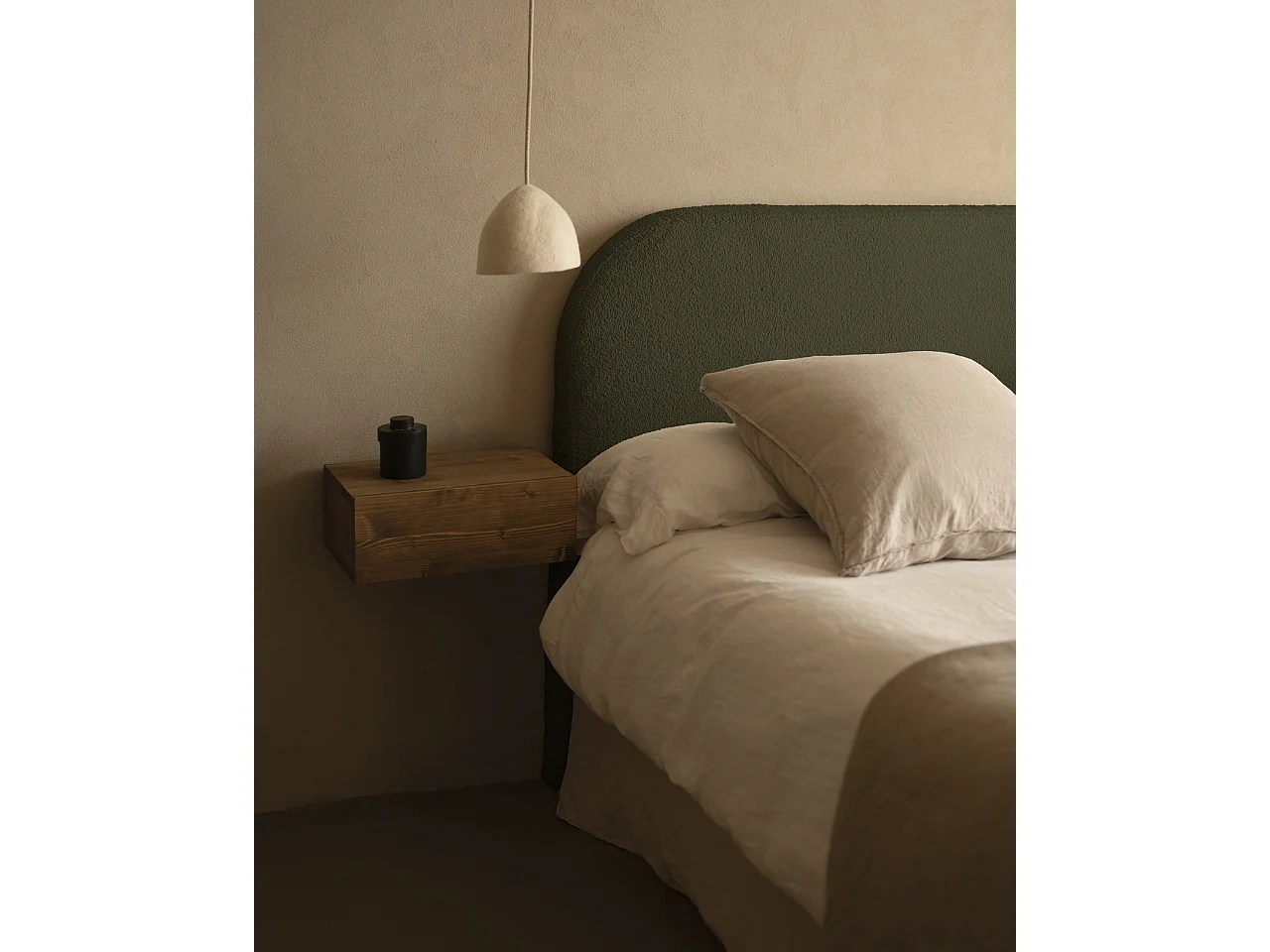 Testiera imbottita sfoderabile in bouclé in tono verde 140x110cm - BERTA - DECOWOOD