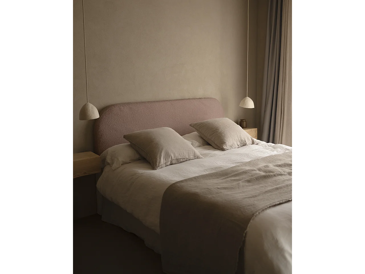 Cabecero tapizado desenfundable de bouclé rosa de 160x110cm - BERTA - DECOWOOD