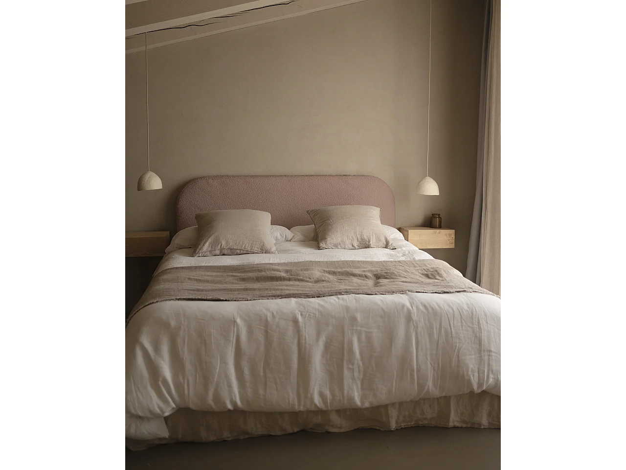 Cabecero tapizado desenfundable de bouclé rosa de 160x110cm - BERTA - DECOWOOD