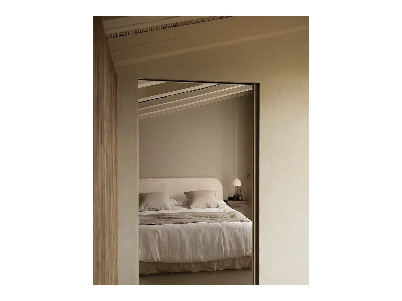 Tête de lit déhoussable en bouclé blanc 180x110cm - BERTA - DECOWOOD