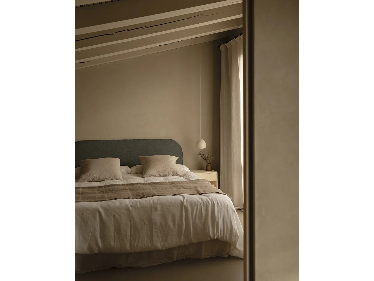 Cabecero tapizado desenfundable de lino azul de 140x110cm - MIA - DECOWOOD