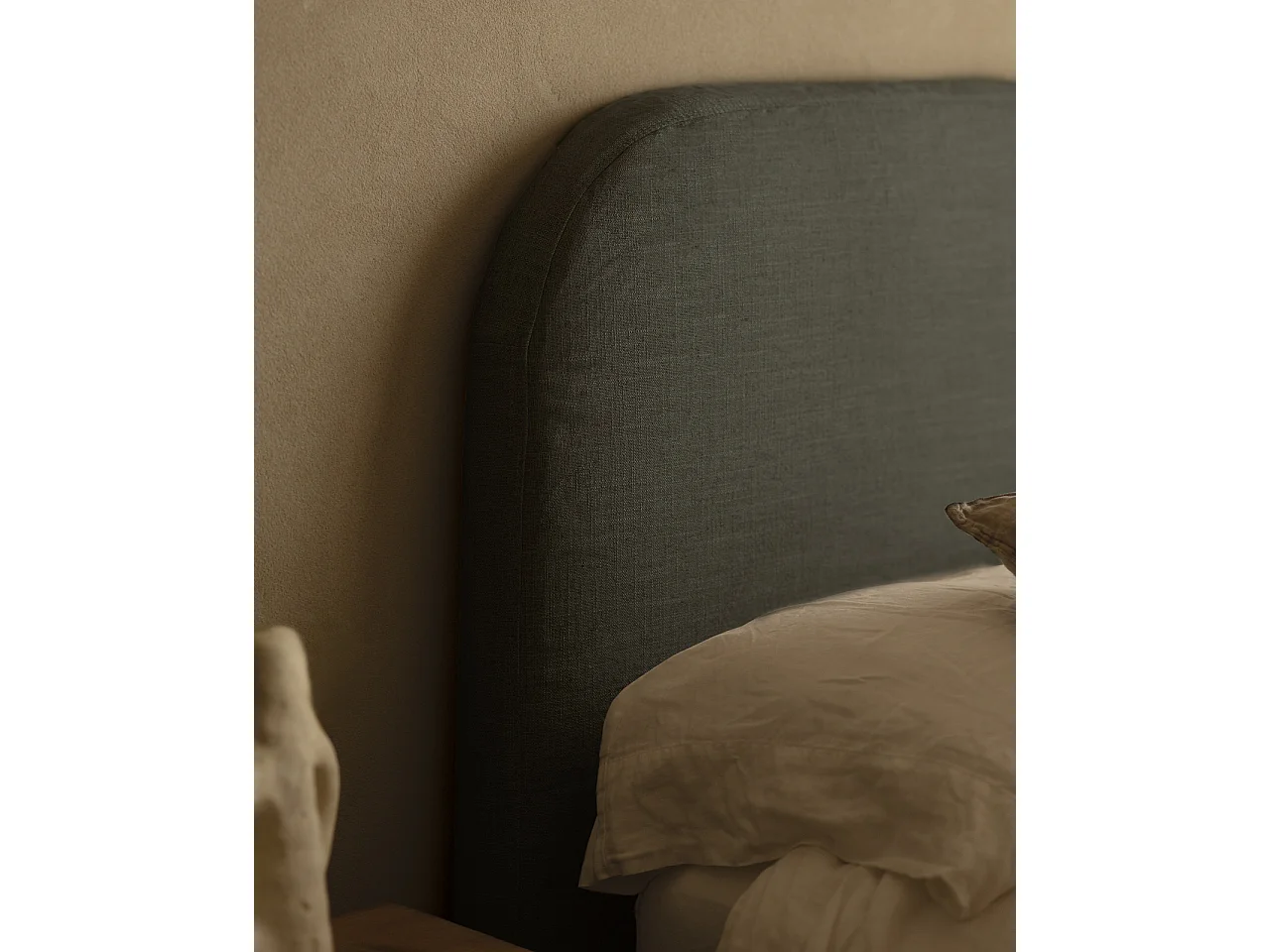 Cabecero tapizado desenfundable de lino azul de 140x110cm - MIA - DECOWOOD