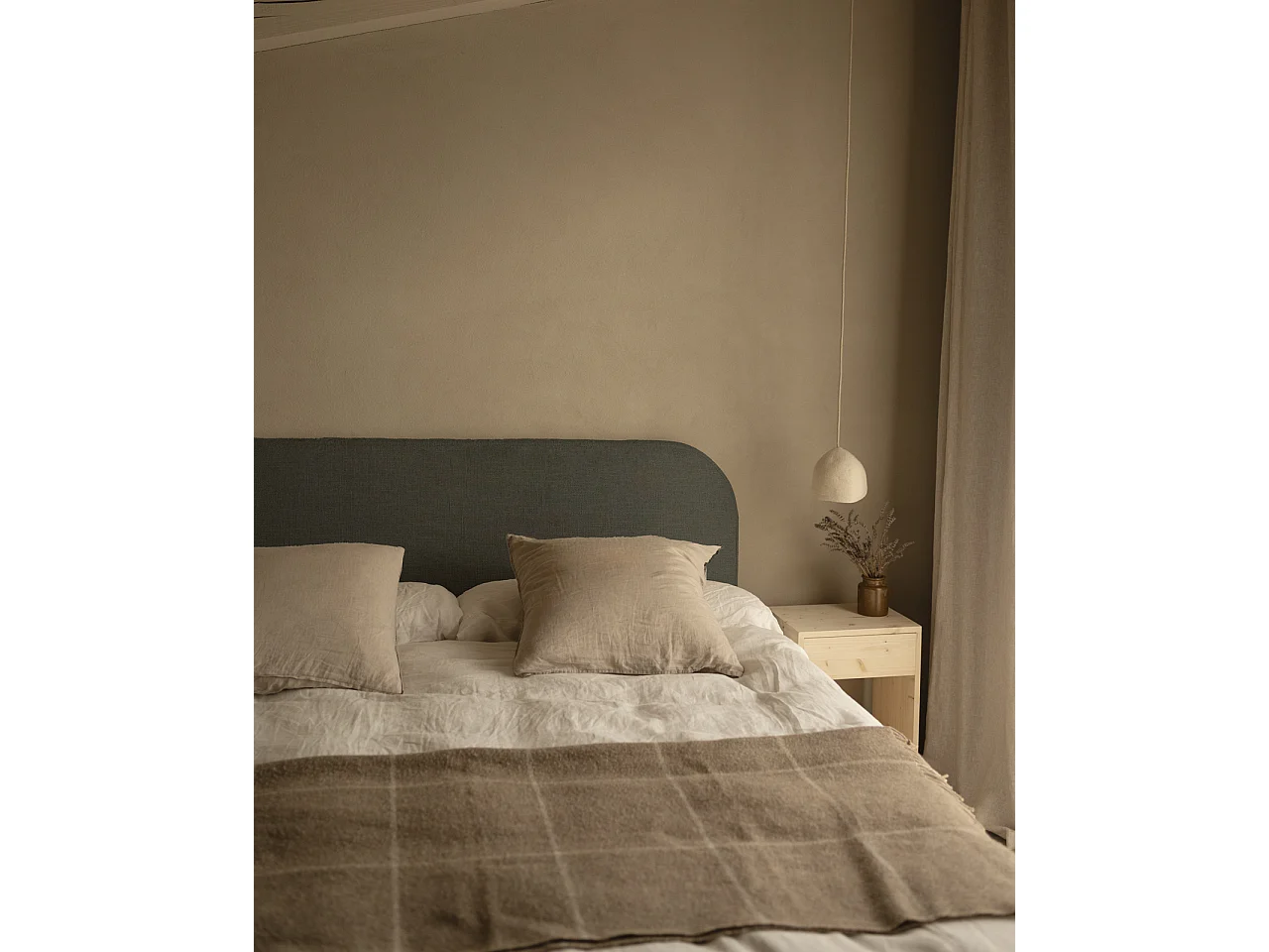 Cabecero tapizado desenfundable de lino azul de 140x110cm - MIA - DECOWOOD