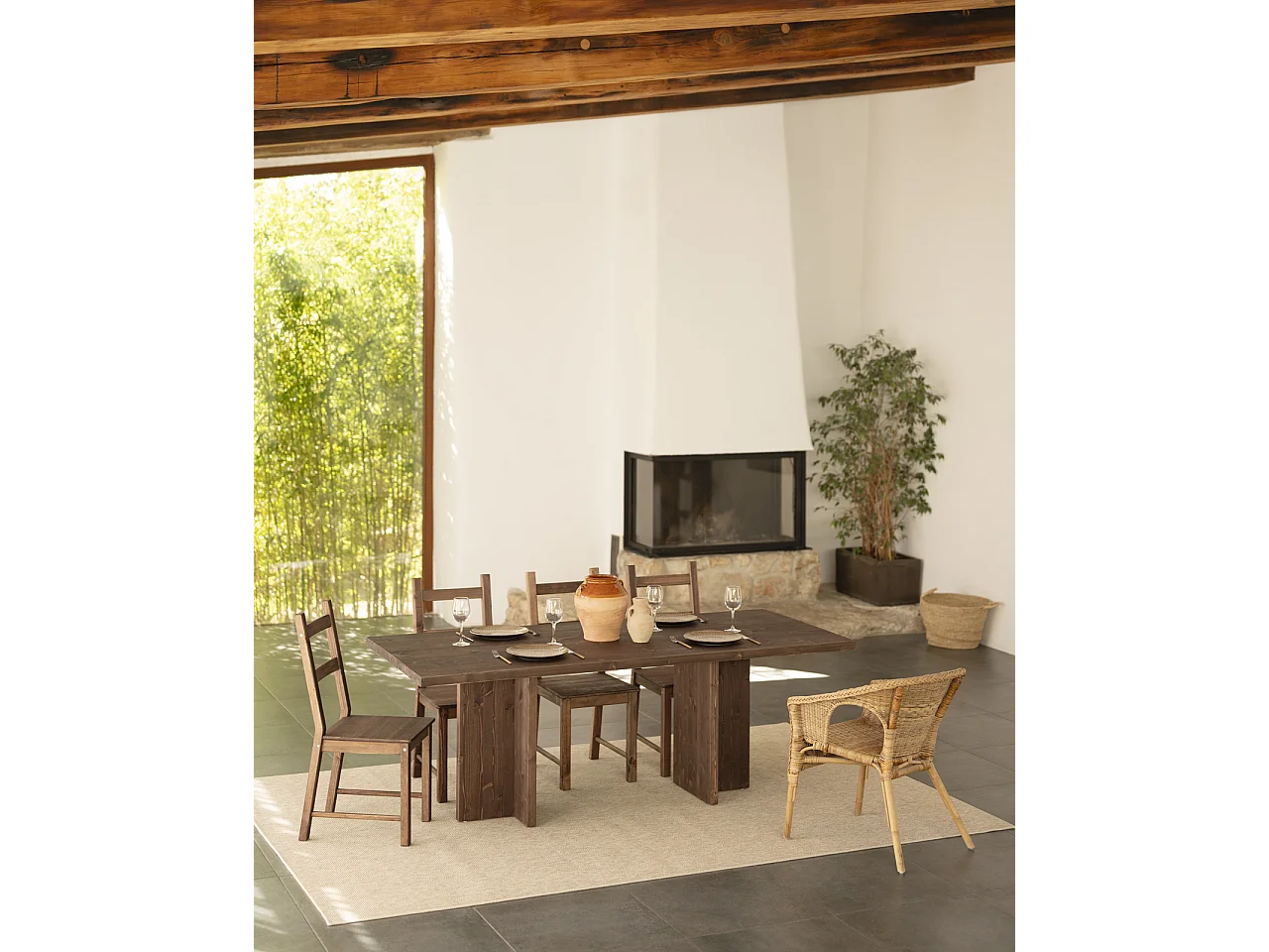 Tavolo da pranzo in legno massiccio colore noce 200x75cm - TENA - DECOWOOD