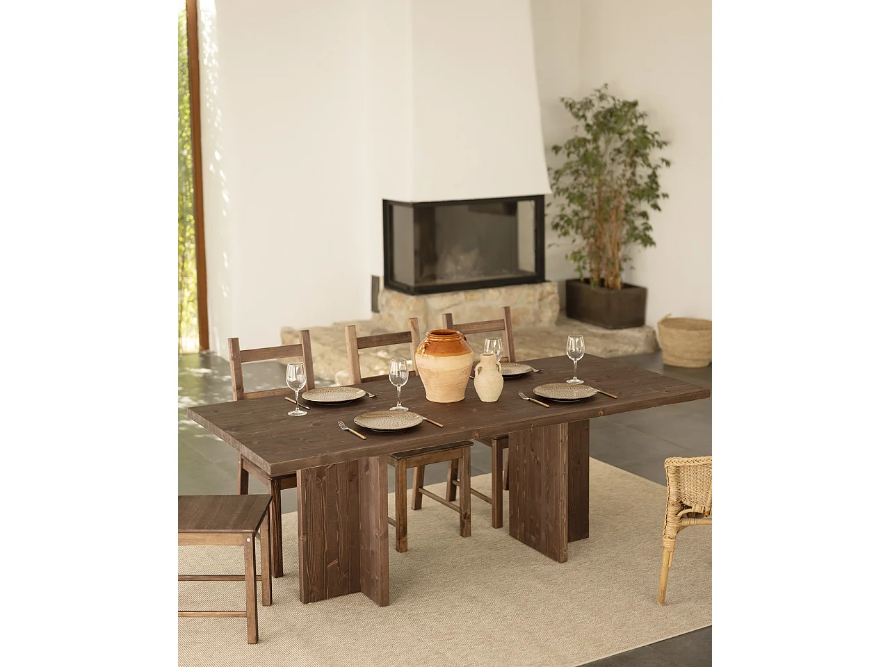 Table à manger en bois massif ton marron de 200x75cm - TENA - DECOWOOD