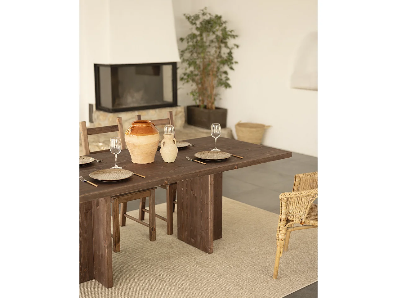 Table à manger en bois massif ton marron de 200x75cm - TENA - DECOWOOD