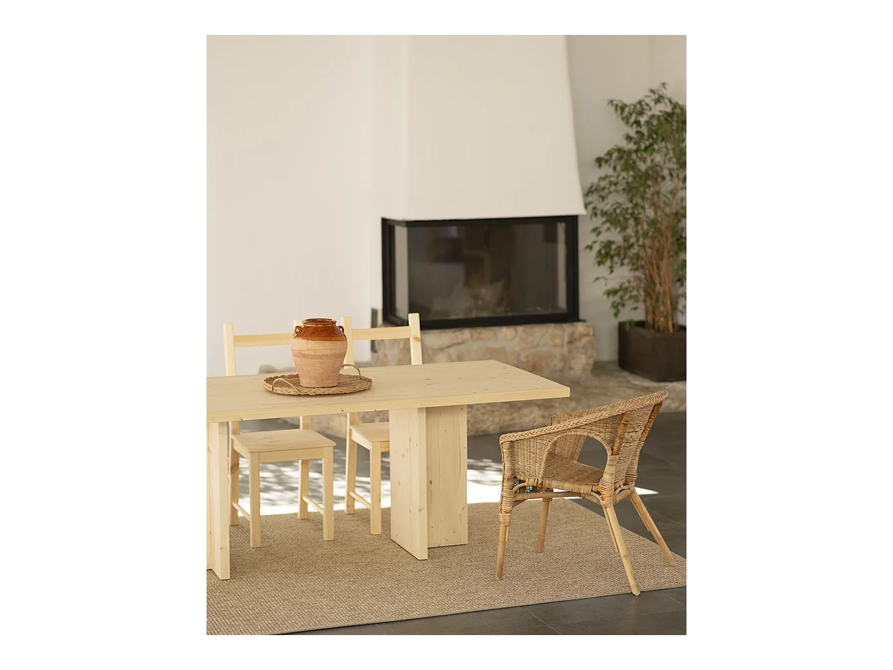 Mesa de comedor de madera maciza en tono natural 180x75cm - TENA - DECOWOOD